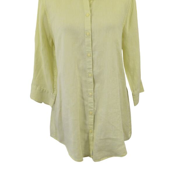 CHICO'S! LINEN LUXE! PALE LIME 3/4 NOTCH SLEEVE OVERSIZE BUTTON UP BLOUSE!SZ 4/6 - Picture 5 of 9